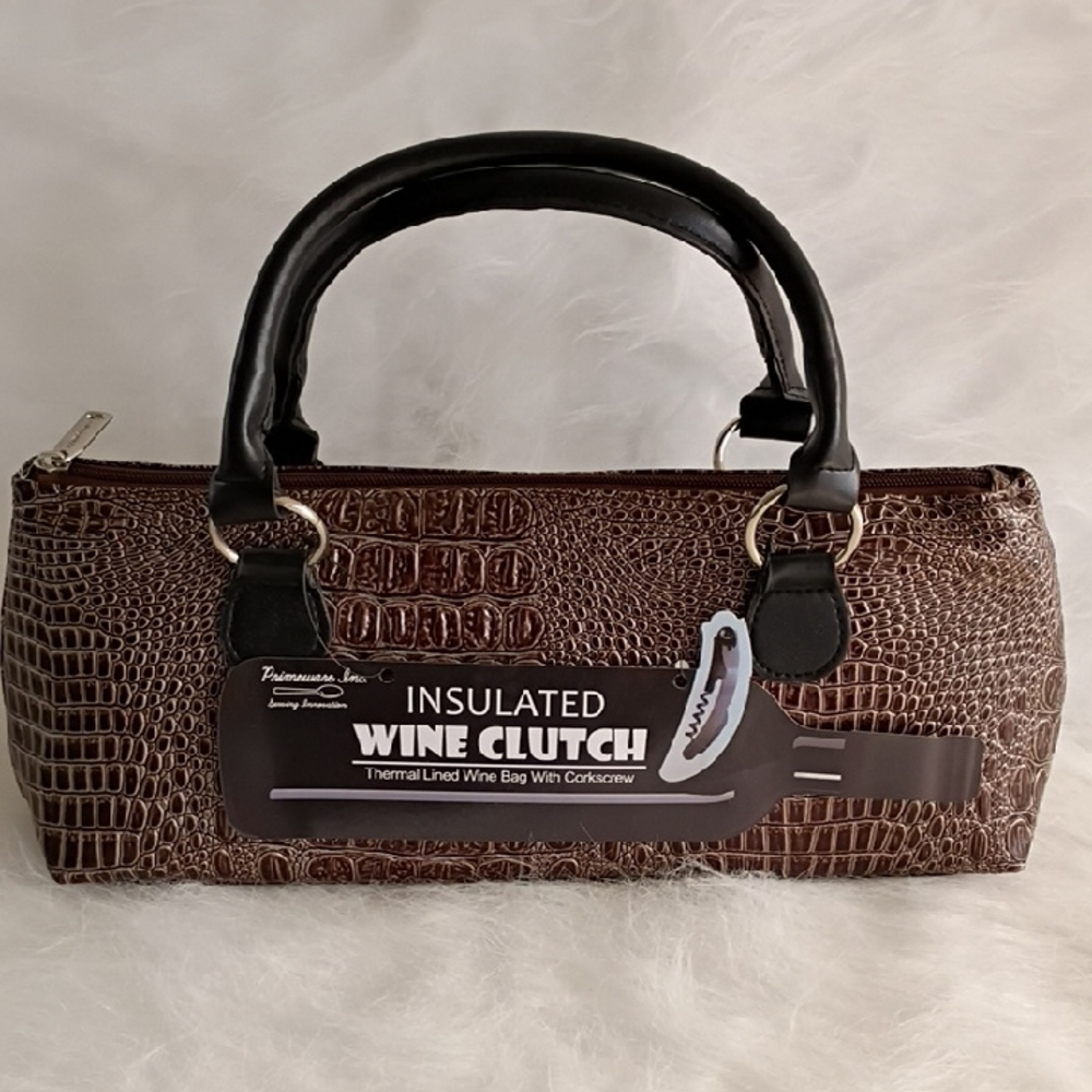 Brown Crocodile Pattern Insulated Wine Clutch by Primeware.